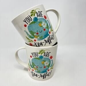 Pflatzgraff Mugs You Are Teariffic Pair of 18oz Porcelain Cups New w/ Tags Gift